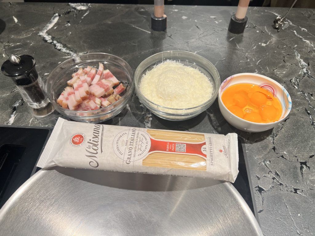 all ingredients for a spaghetti carbonara