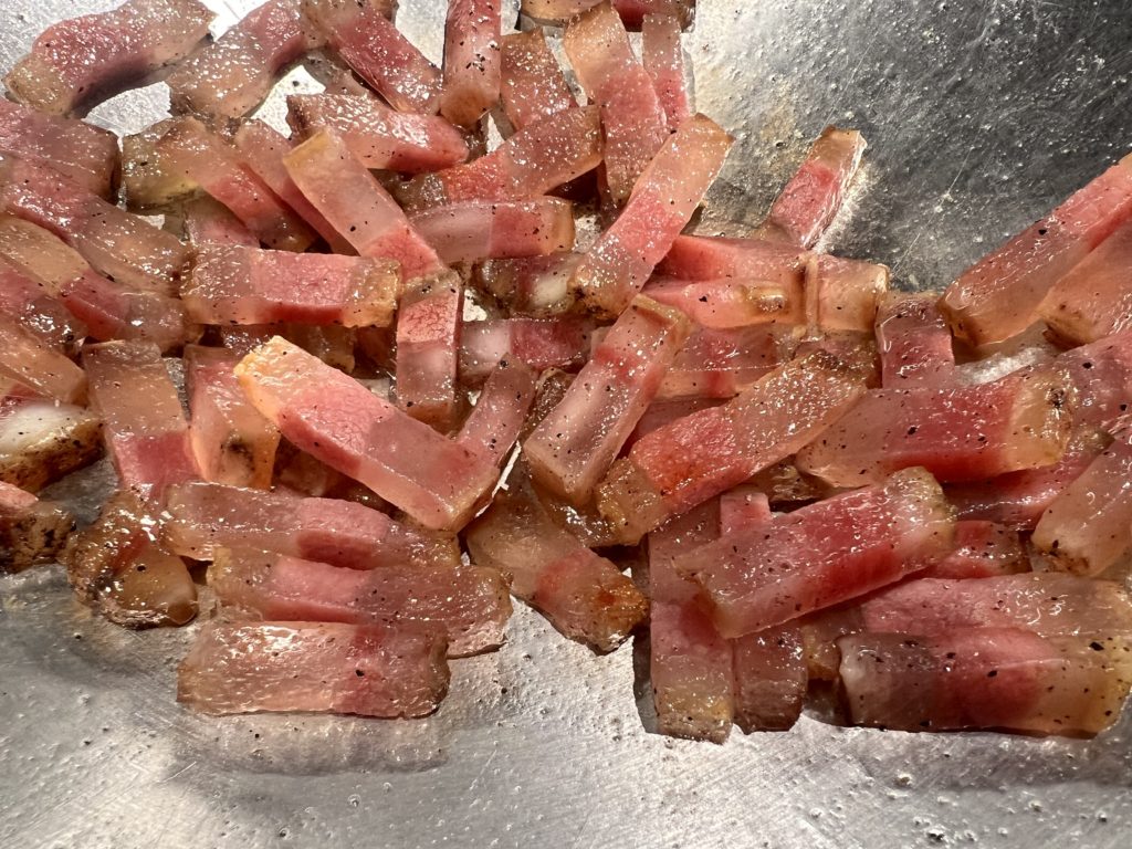 guanciale after a couple of minutes on medium heat